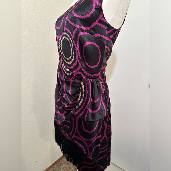 TRINA TURK Purple One Shoulder Silk Mini Dress with Dot Pattern + Fringe EUC - Picture 5 of 8